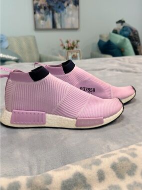 adidas Pink Sock-Style NMD Slip-On Sneakers with Black Collar